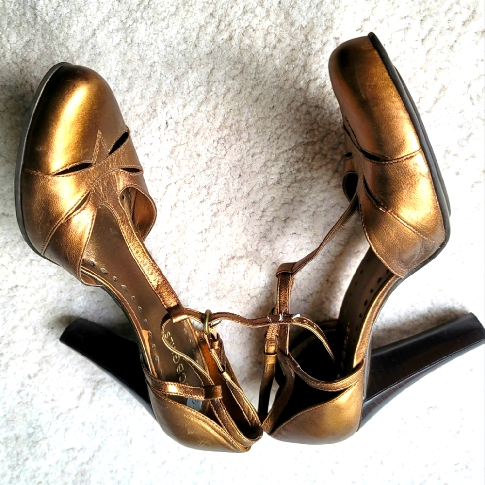 BCBGirls Bronze Metallic Heels with Ankle Strap Size 38